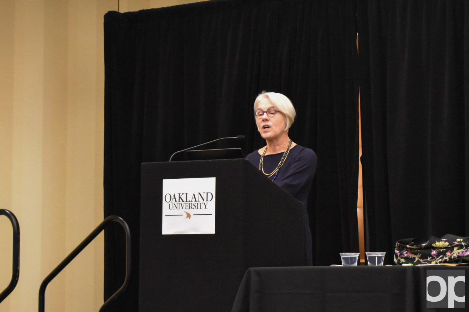 public speaker in the Oakland Center banquet rooms